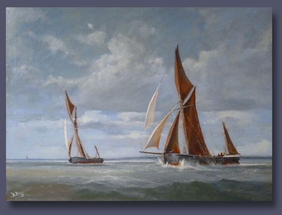 Barges Racing - Oil on Canvas